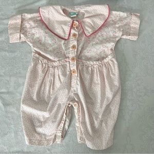 Vintage Cottontail Originals One Piece Jumpsuit Pockets Nautical Pink Anchor M